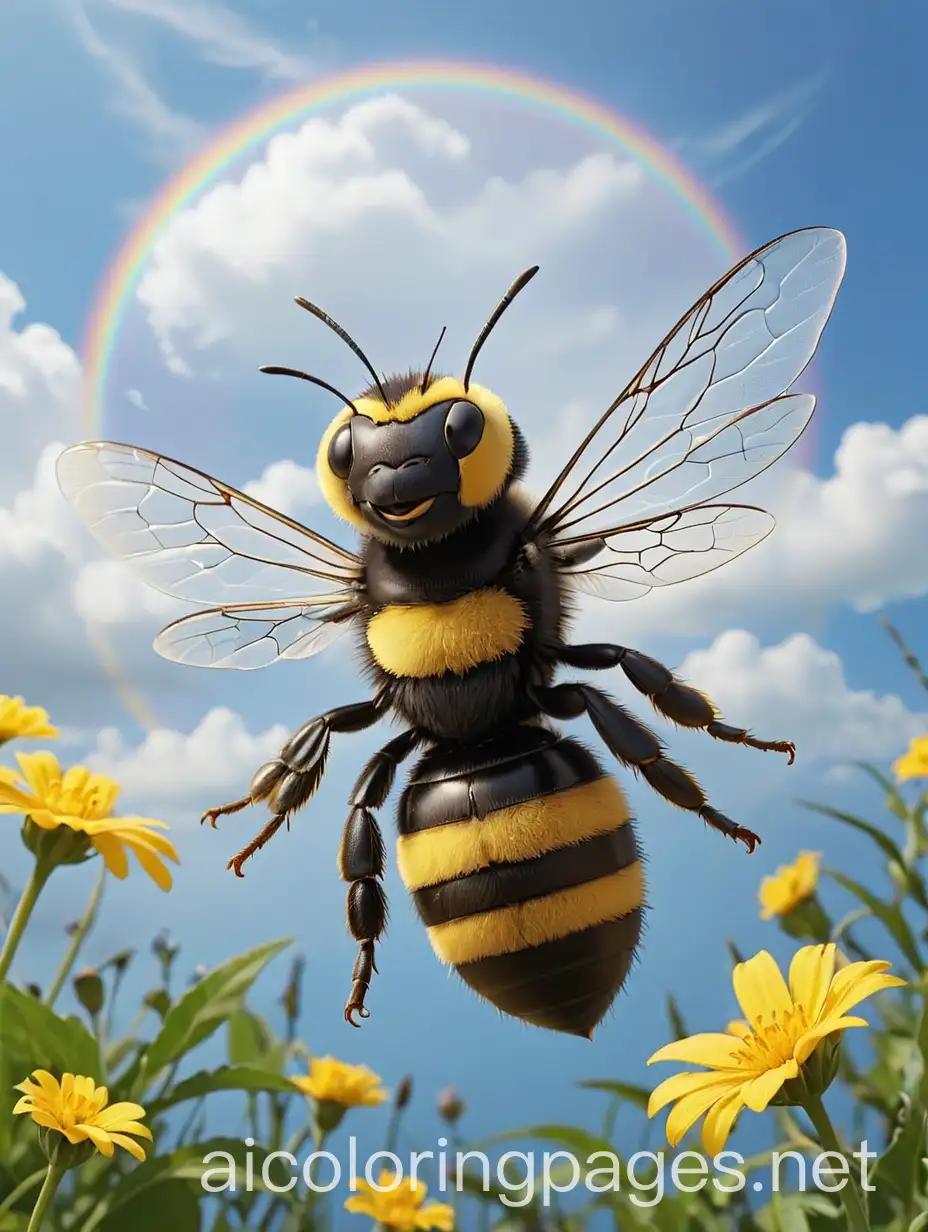 Coloring-Page-of-Dark-Bee-in-Beautiful-Blue-and-Yellow-Weather