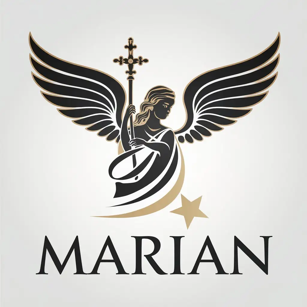 LOGO-Design-for-Marian-Beauty-Spa-Elegance-in-Black-Gold-with-Mah-and-Angel-Symbol