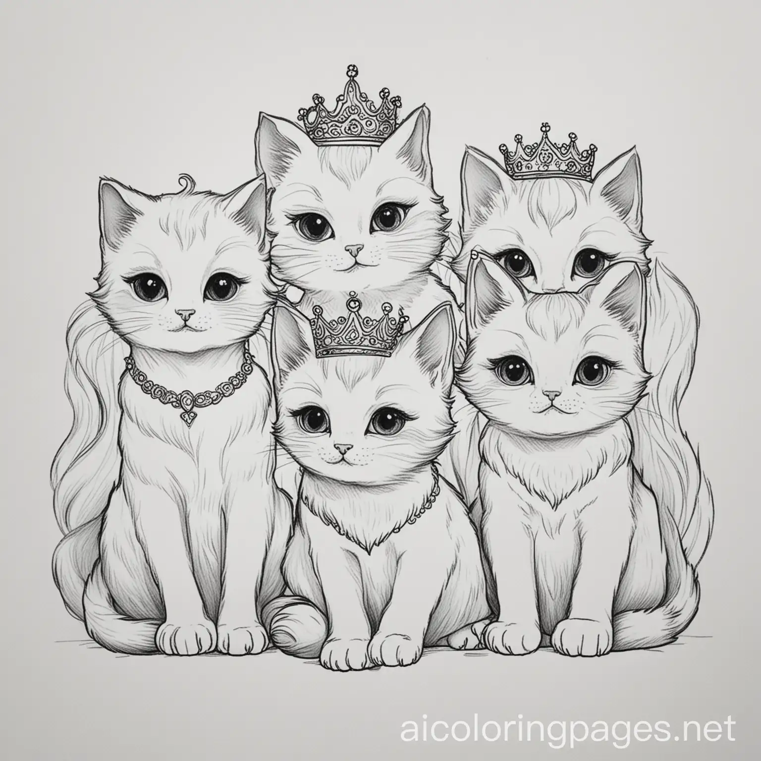 Coloring-Page-Featuring-Adorable-Princess-Kittens