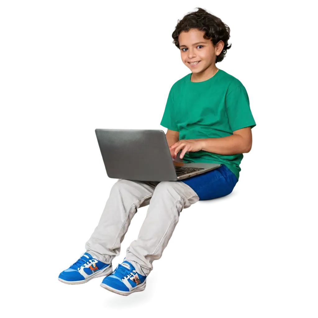 a 10 year old child holding a laptop to learn programming