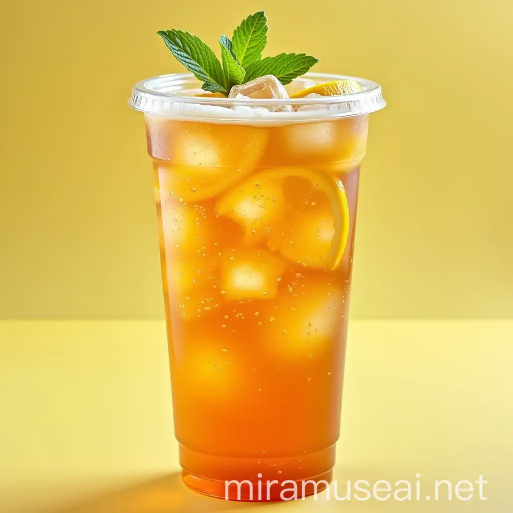 Refreshing Golden Iced Tea with Lemon and Mint Leaves