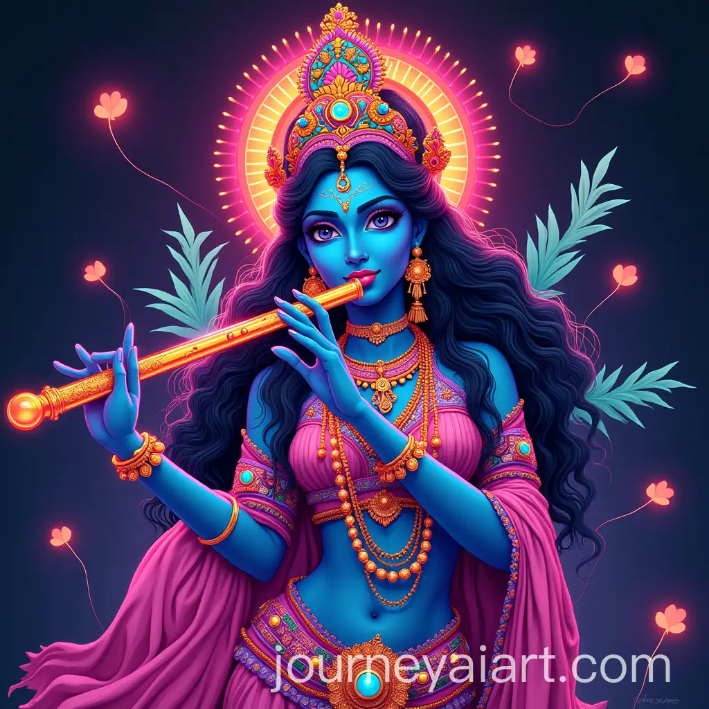 Flutist-in-NeonInspired-Attire-Surrounded-by-Glowing-Floral-Elements
