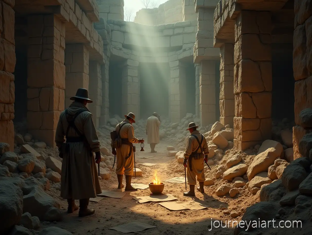 Archaeologists-Excavating-Ancient-Ruins-with-Mystical-Relics-and-Lantern-Light