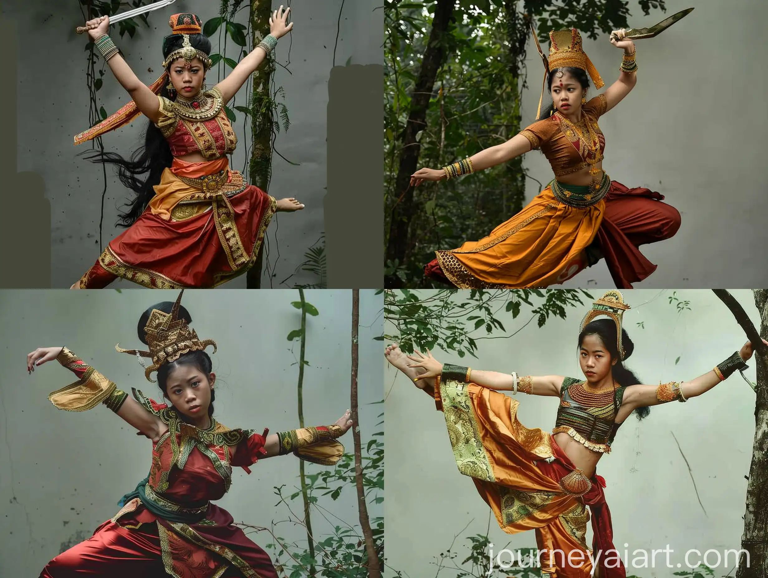 Royal-Indonesian-Woman-Performing-Acrobatics-in-Forest