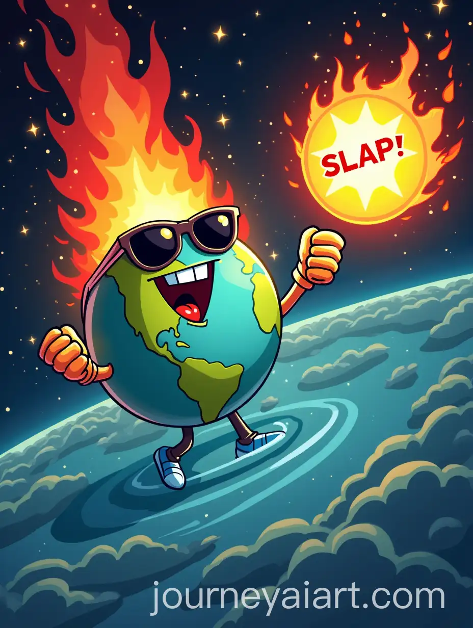 Cartoon-Earth-Deflecting-Solar-FlareAI-Image-Prompt-Expansion-with-Forcefield-and-SLAP-Sound-Effect