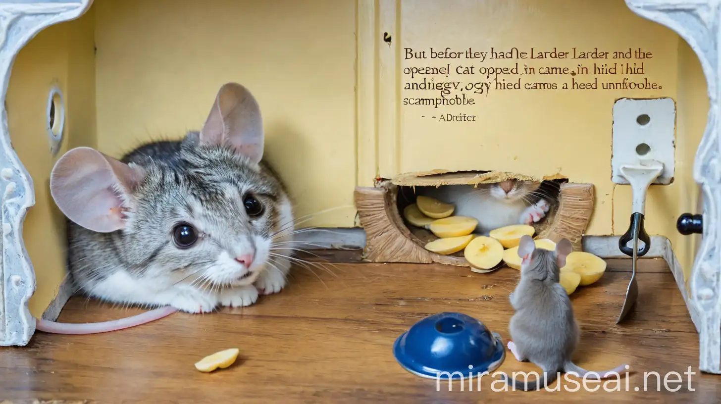 Mice Hiding from a Larder Cat in a Narrow Hole