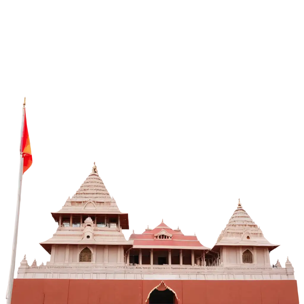 PNG-Image-Usage-ScenariosIndian-Temple-with-Red-Flag-on-Top-of-Mandir-in-Traditional-Indian-Architecture-PNG-Image