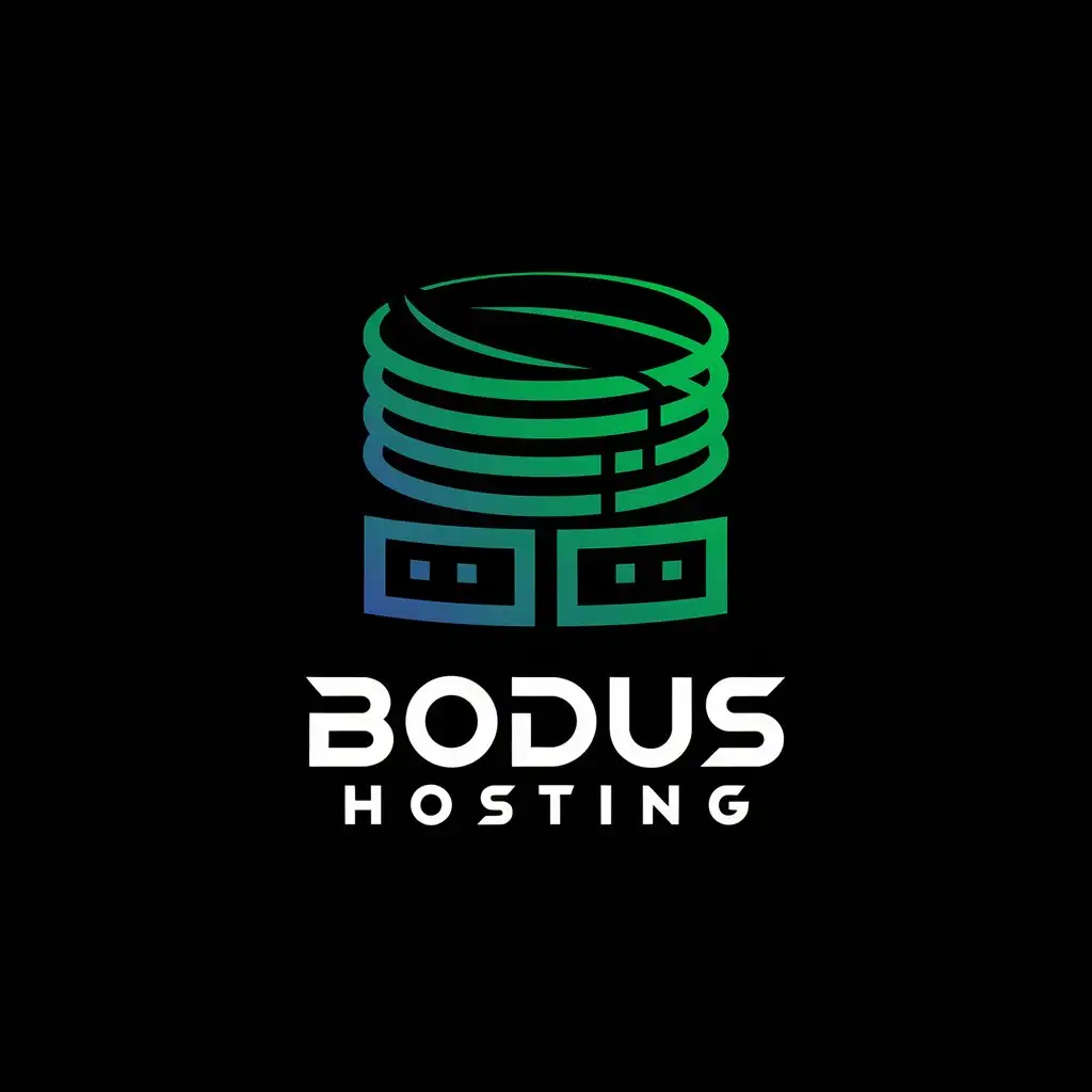 LOGO Design for Bodus Hosting Black to Green Gradient with Server Symbol and Modern Font