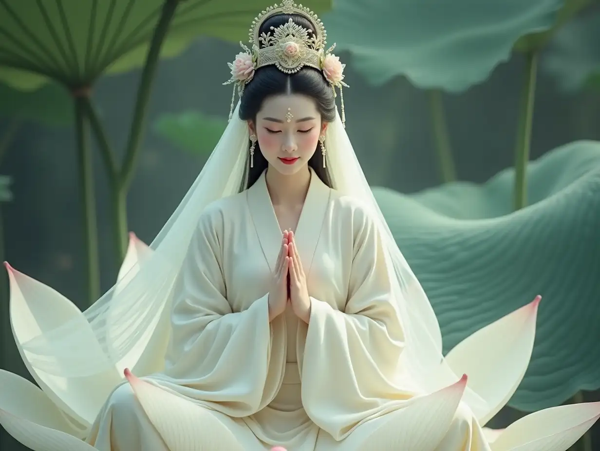 Ancient-Oriental-Beauty-Sitting-on-Lotus-with-Crown-and-Veil