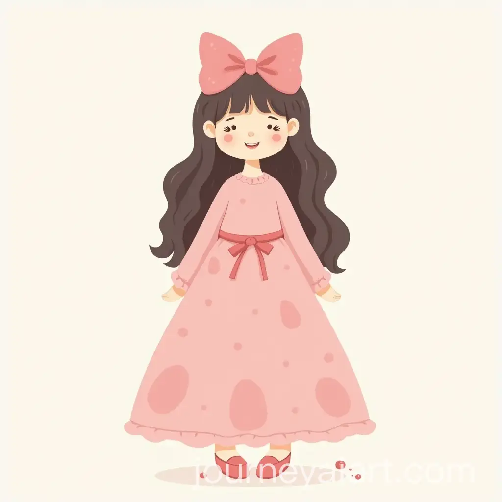 Cute-Illustration-of-Girl-in-Pink-Dress-with-Bow-and-Long-Hair
