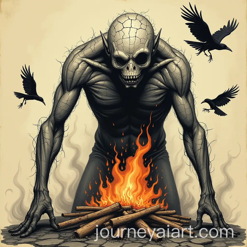 OneEyed-Monster-Emerging-from-Funeral-Pyre-with-Ghostly-Face-and-Inky-Smoke