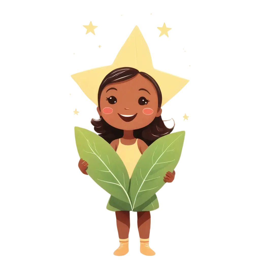 Cute-Glowing-Baby-Star-Peeking-Behind-Leaf-PNG-Image-Perfect-for-Storybook-Illustrations-and-More