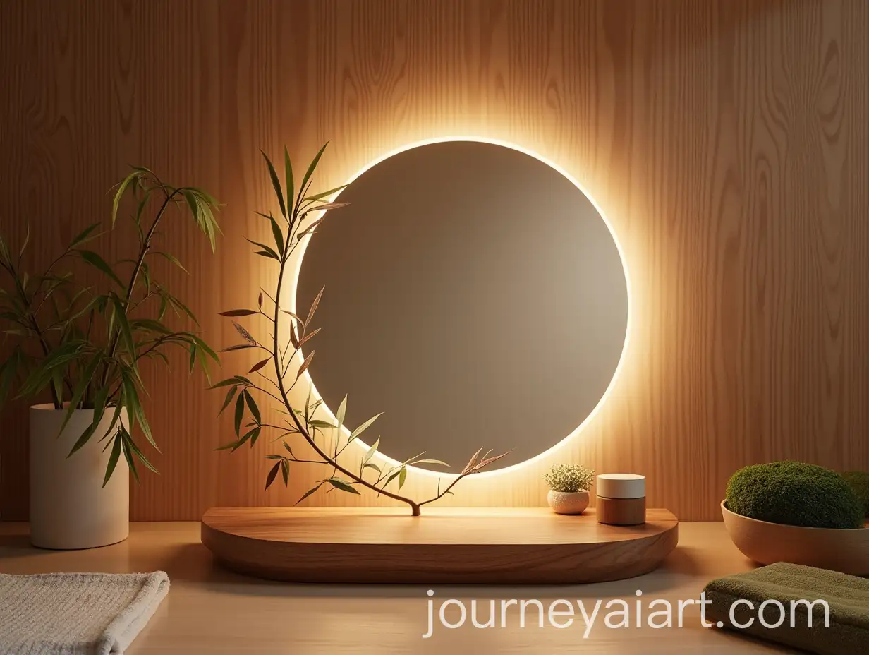 Smart-Makeup-Mirror-with-Floating-Walnut-Frame-and-Bamboo-Shadow-Animations