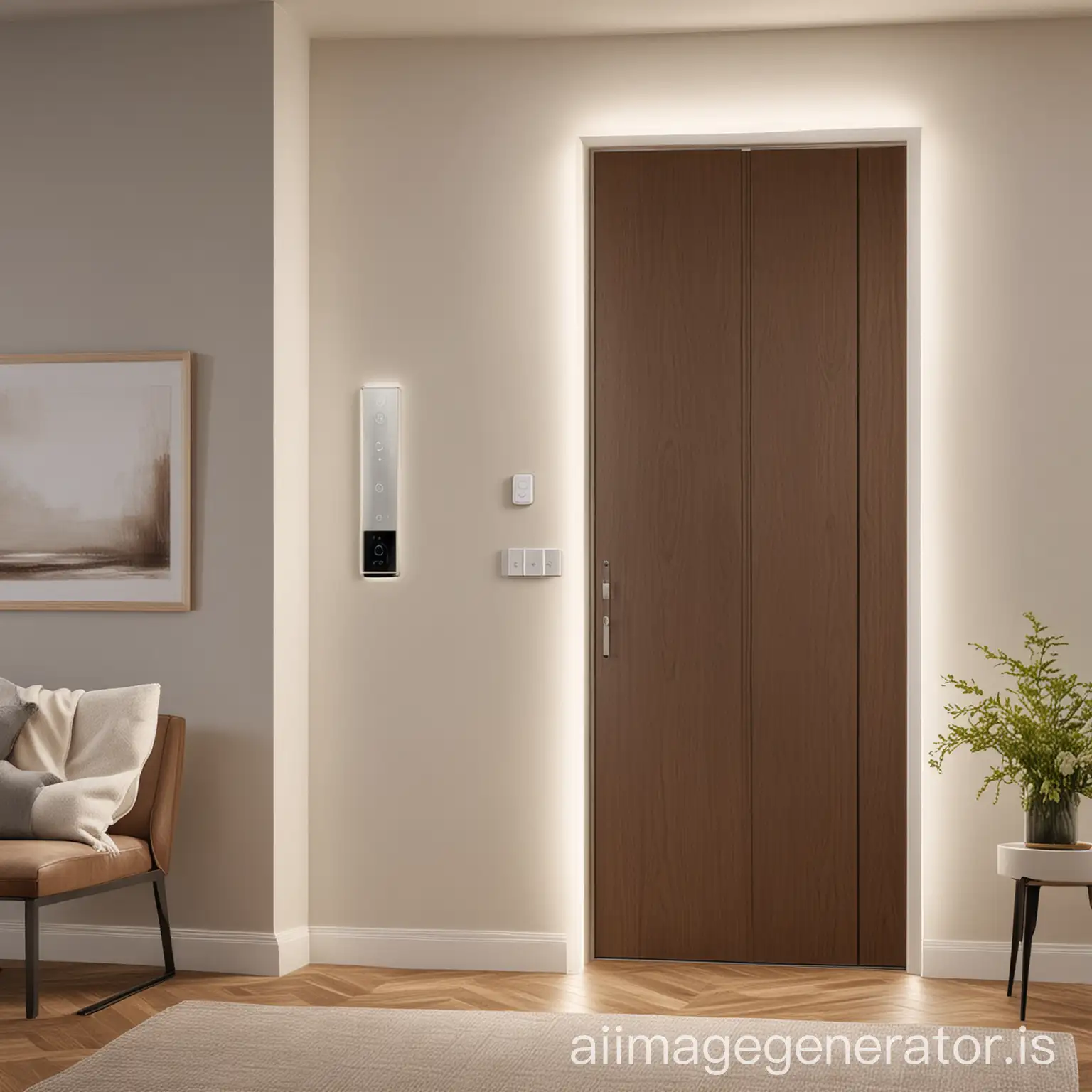 A dynamic and inviting home renovation scene for the new season, showcasing smart lighting, innovative switches, and advanced smart door locks integrated into the design process