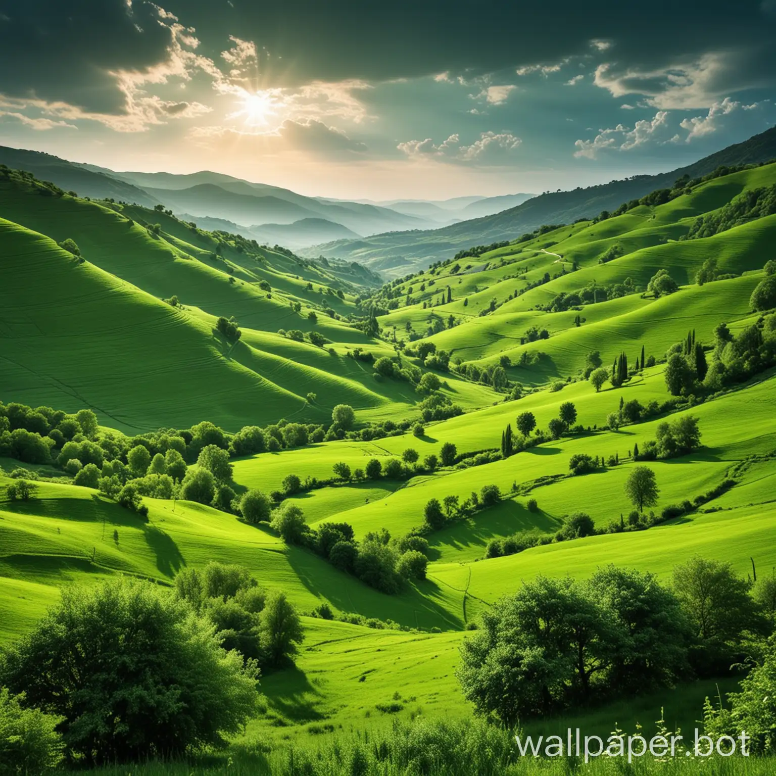 Serene-Green-Landscape-with-Rolling-Hills-and-Clear-Skies