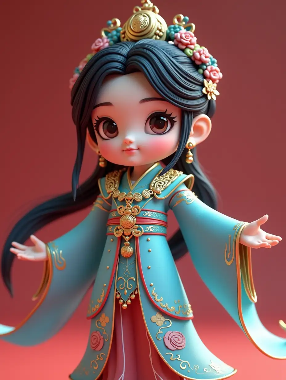 digital photo，ancient Chinese Tang dynasty Goddess，black hair, generate three views, firstly the front view, secondly the side view, thirdly the back view. full body shot, super cute girl IP ,pop mart,bauhaus,colorful,plastict ransparent,sophisticated mechanical parts,glowing body,collecting toys, mockup, blind box toy, fine luster, 3D render, OC render, clean background, soft lighting,best quality, 4k, ultra detoailed, crazy details --ar 16:9 --niji 5 --style expressive