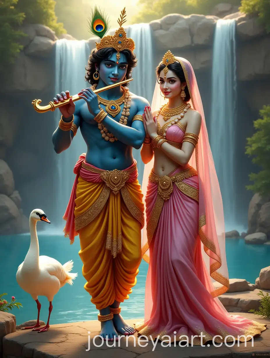 Radha-and-Krishna-in-Divine-Setting-with-Flute-and-Floral-Adornments
