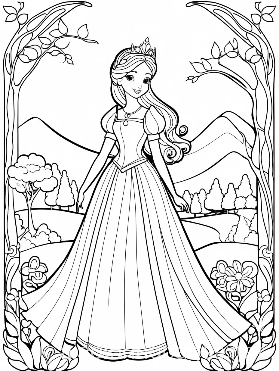 Princess-Embracing-Nature-in-a-Simple-Coloring-Page