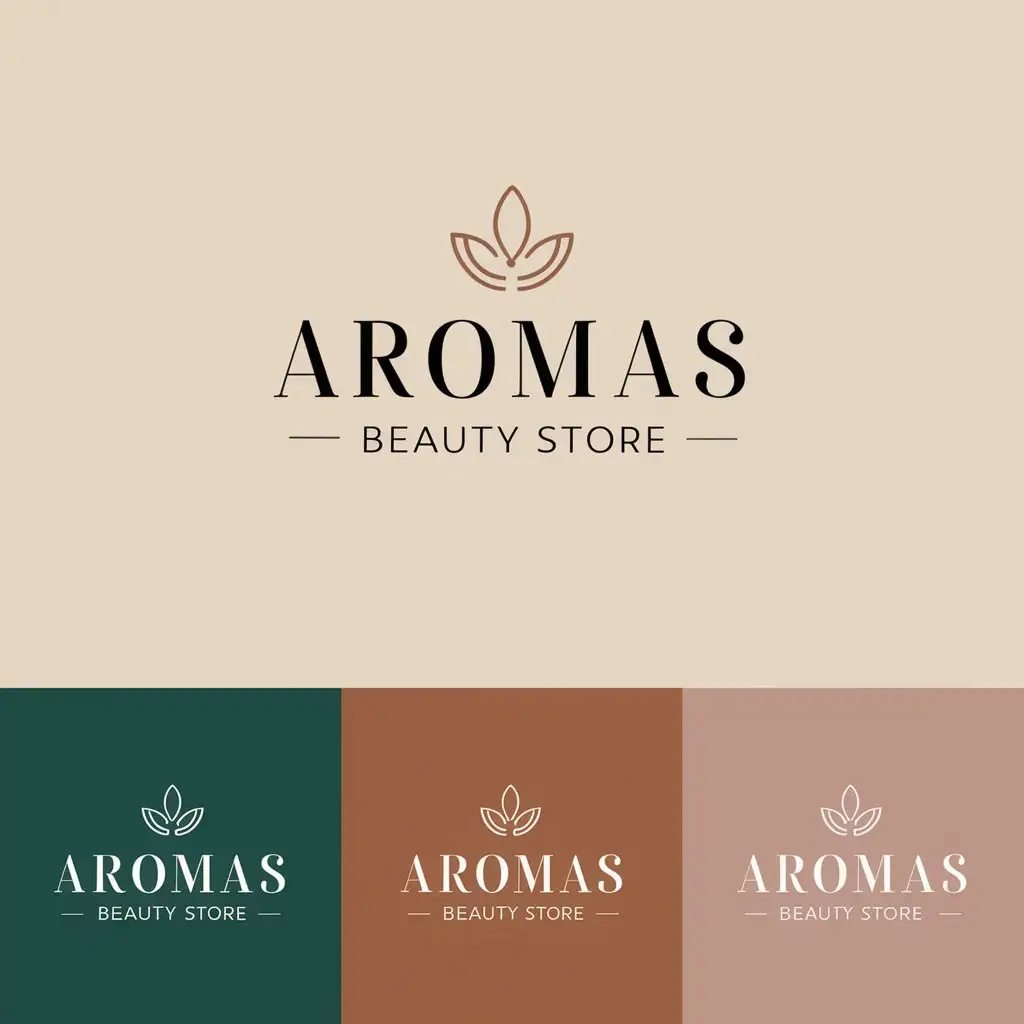 LOGO Design for Aromas Beauty Store Skin Care Beauty Store Logo with Text Variations and Moderate Background