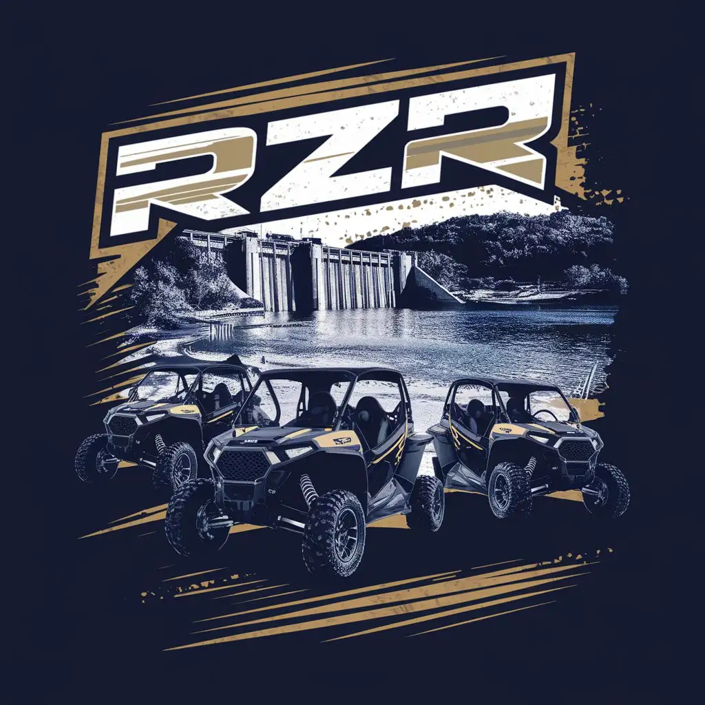 RZR Side by Side Vehicles Parked by Lake Dam Navy TShirt Design