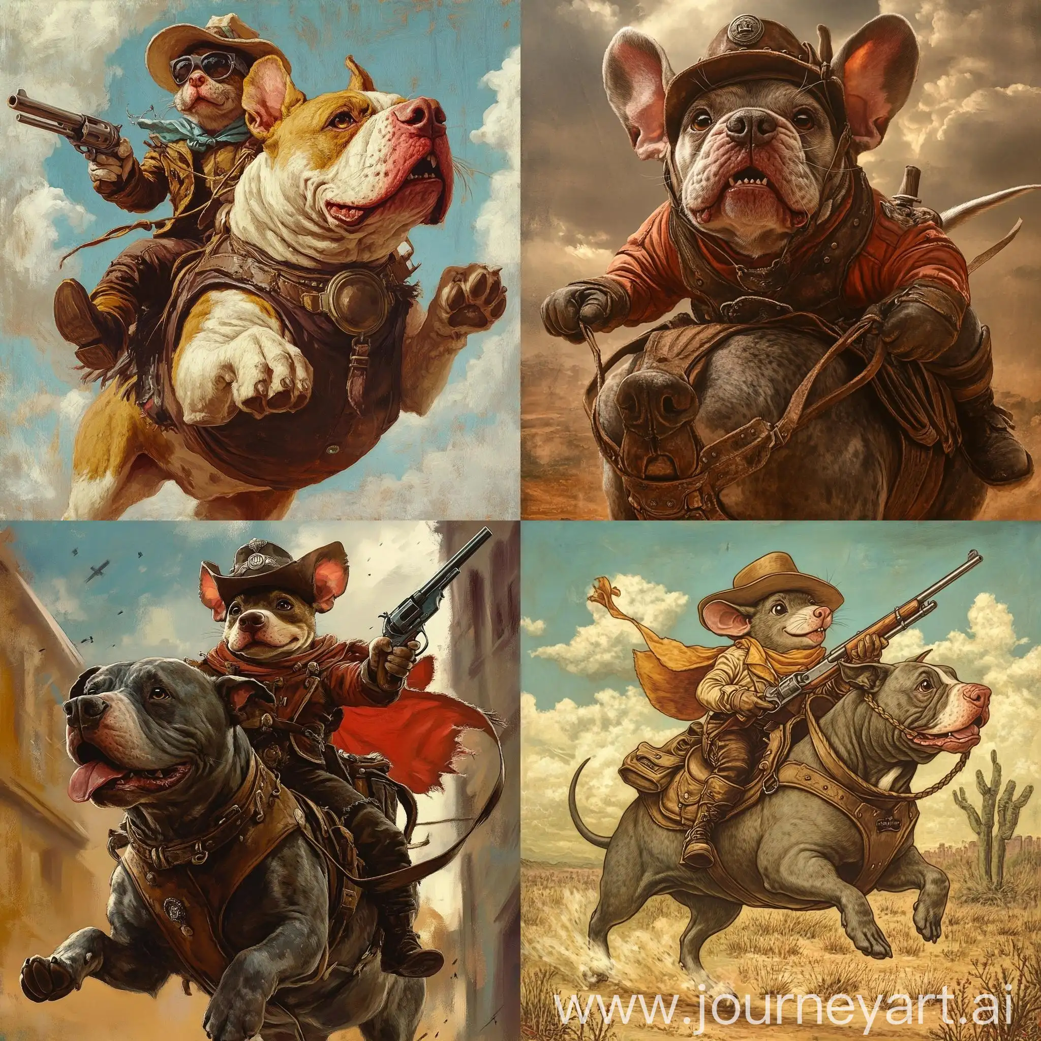 Western-Mouse-Gunslinger-Riding-a-Saddled-BullMastiff-Dog