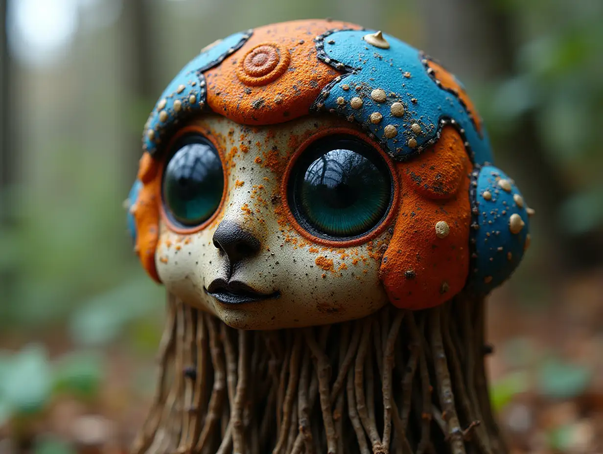 Face with blue Fly AgaricnRoots turned into building