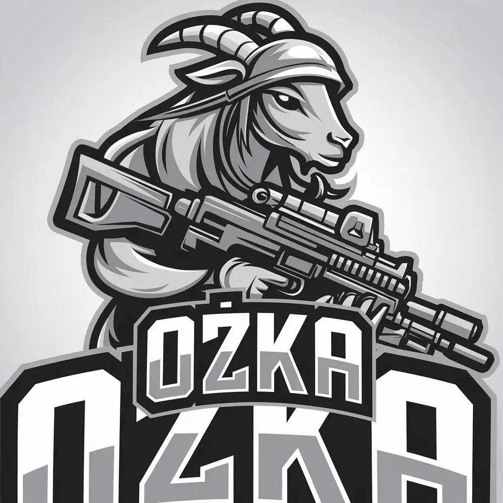 LOGO Design for OKA Stylized Female Goat with Machine Gun and Helmet