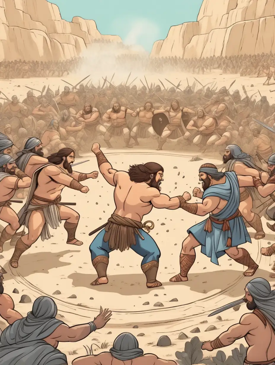 Ancient-Fist-Fight-Amid-Spectators-in-Cartoon-Style