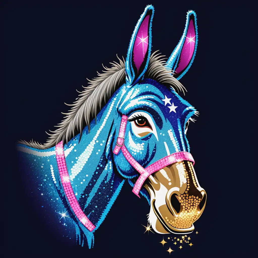 cartoon; glitter sequin democrat donkey