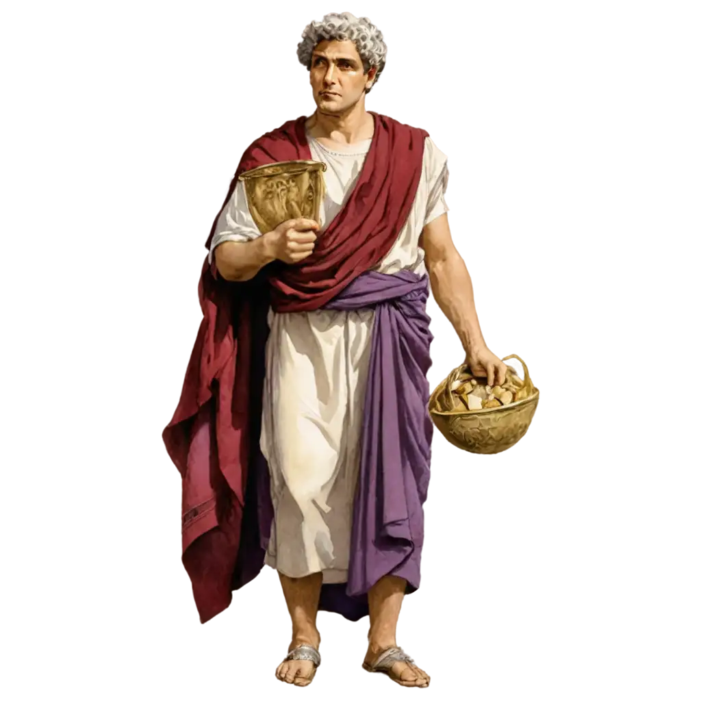 Ancient-Roman-Man-with-Toga-Holding-Coin-Sack-PNG-Watercolor-Style-with-Gold-Embroidery