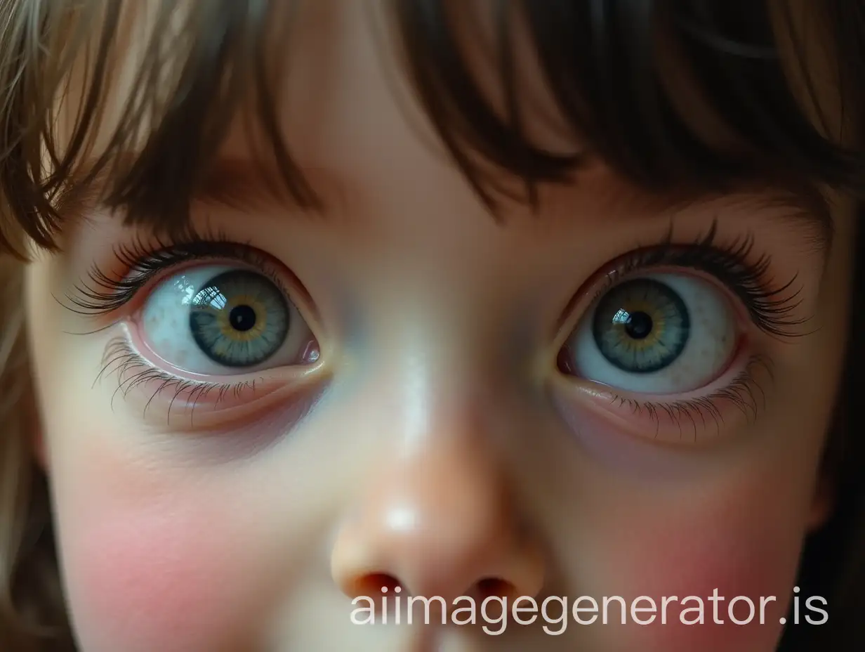 girl big eyes protruding and crossed glances towards the inside of the eyelids