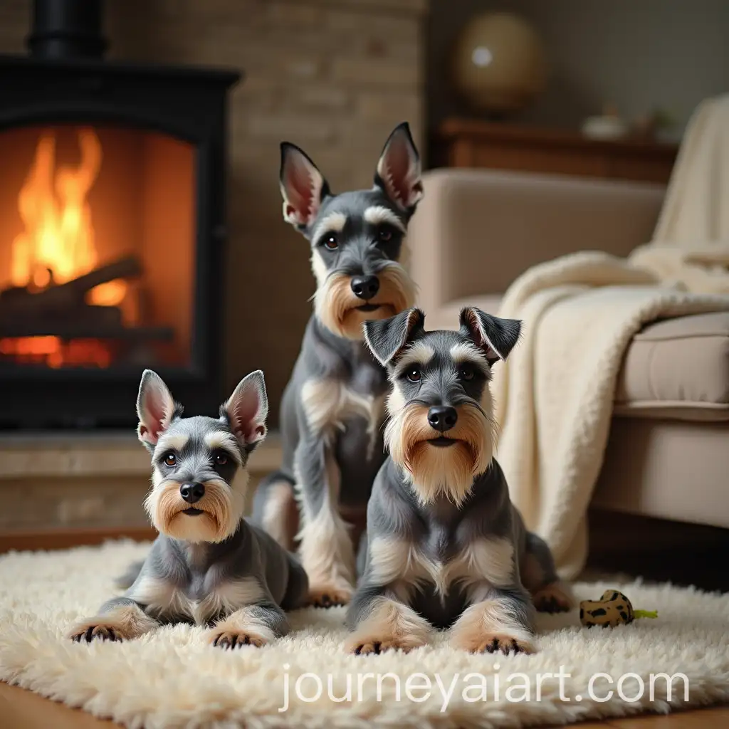Playful-Schnauzer-Dogs-in-Cozy-Indoor-Setting-with-Fireplace-and-Chew-Toys