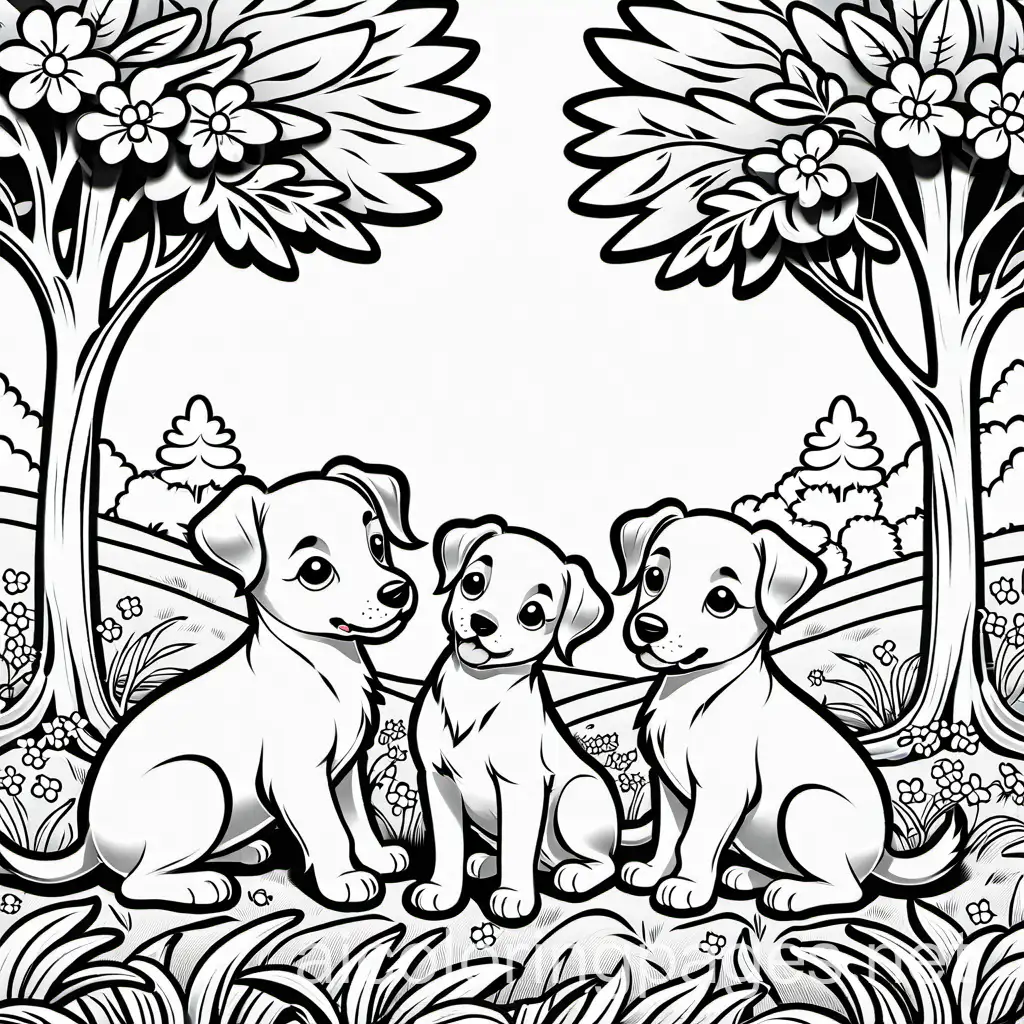 Puppies-Playing-in-a-Field-Coloring-Page