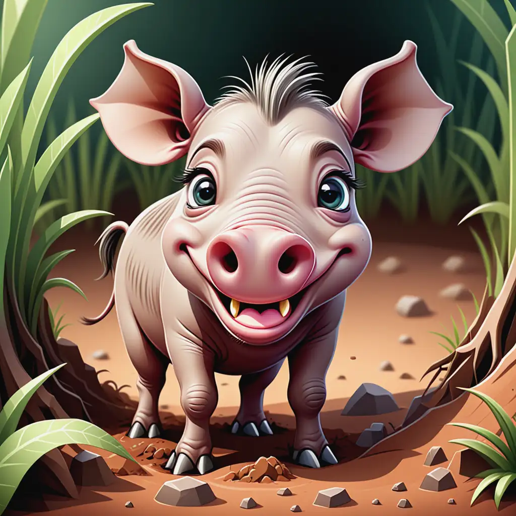 Adorable Cartoon Warthog Digging for Roots and Tubers