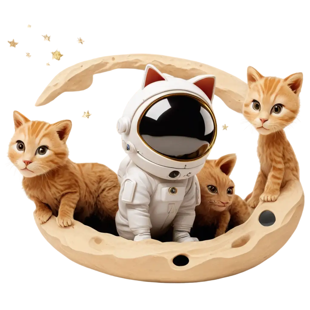 a cat on moon with astronote suite surround with lions