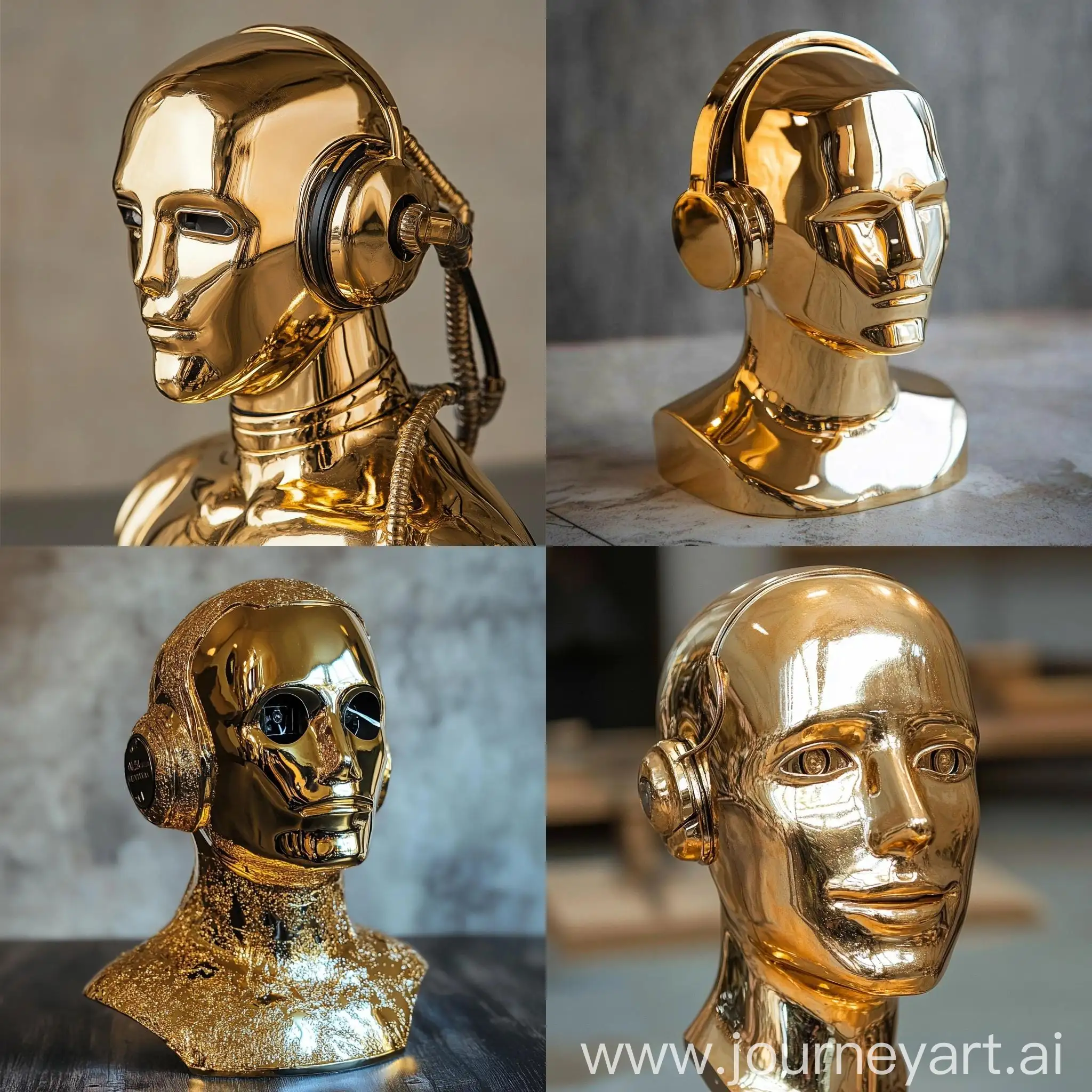 Golden-Statue-with-Modified-Head-Calling-Operator-Statue-Concept