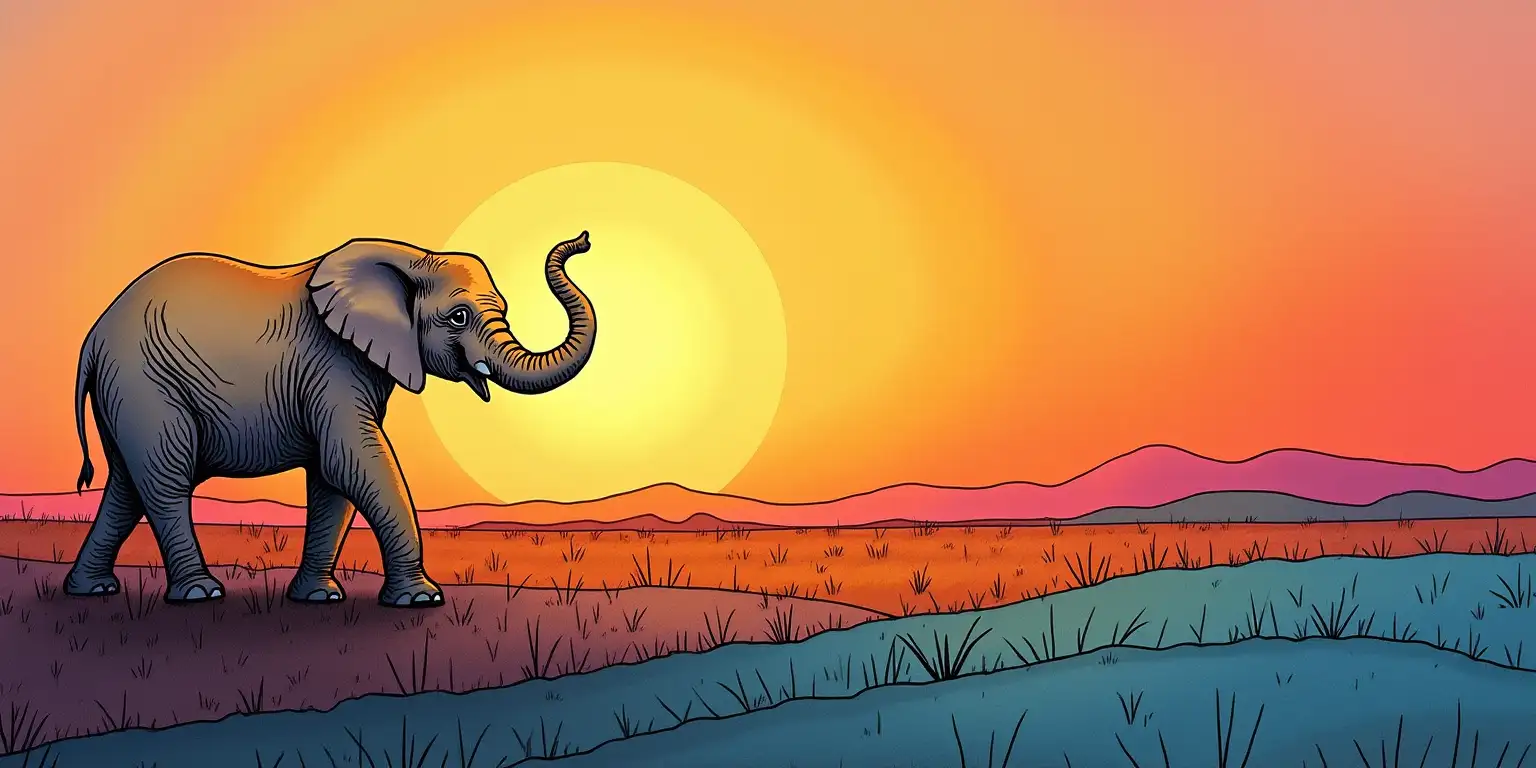 Surreal Elephant Against a Vibrant Sahara Sunset