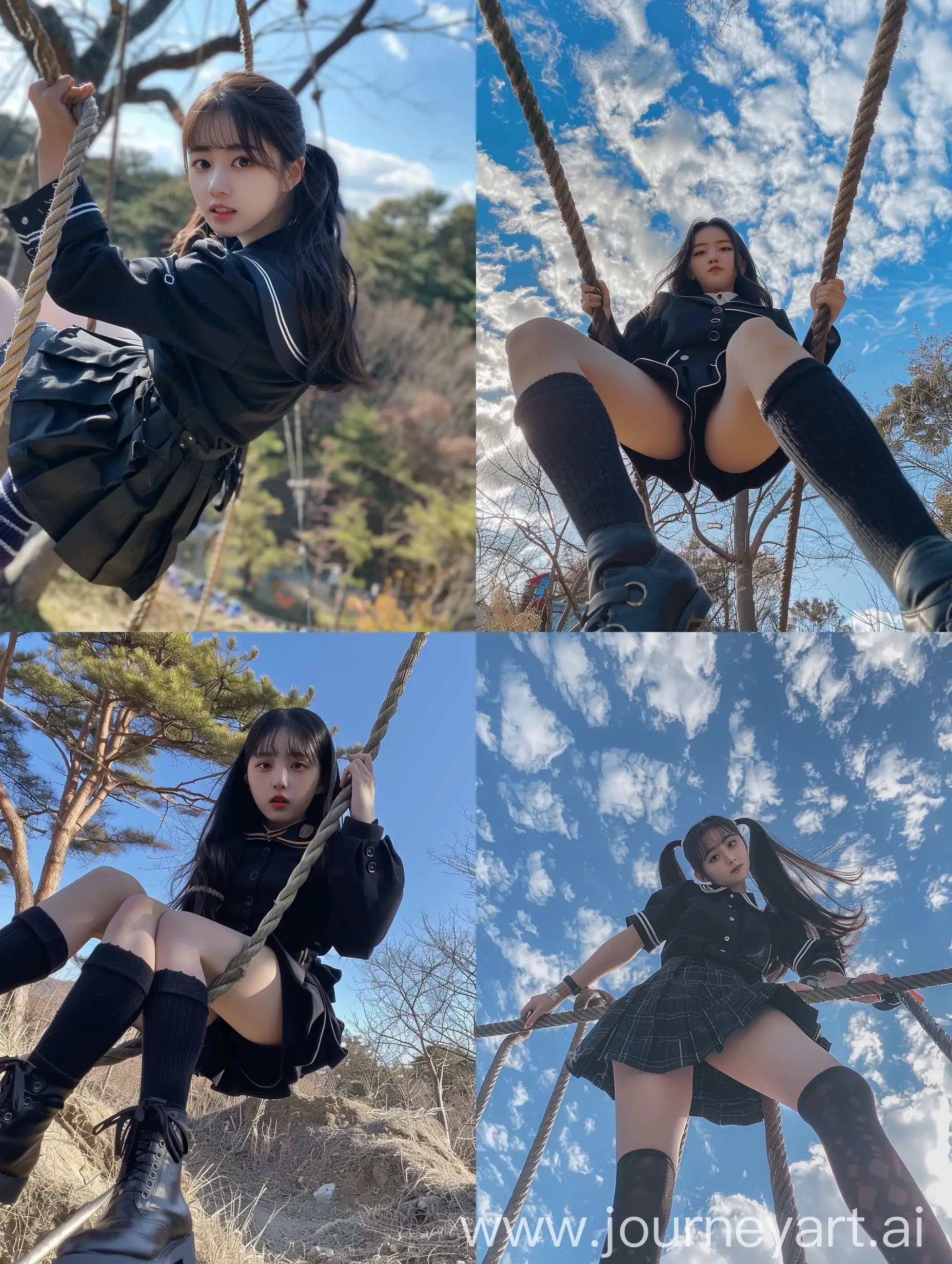 Korean-Influencer-in-Black-Seifuku-School-Uniform-Taking-Natural-Selfie-Outdoors