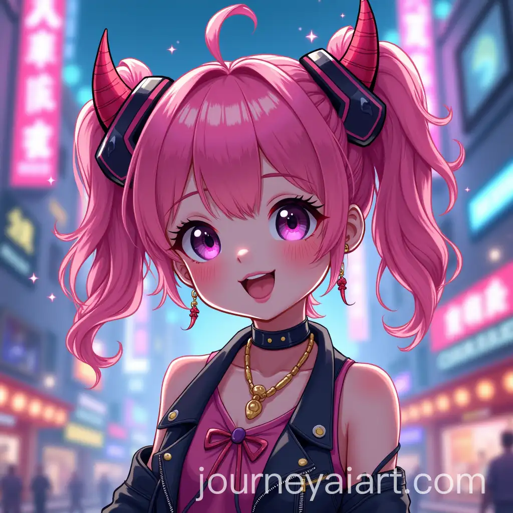 Young-Girl-with-Pink-Hair-and-Cyberpunk-Fashion-in-Futuristic-Cityscape