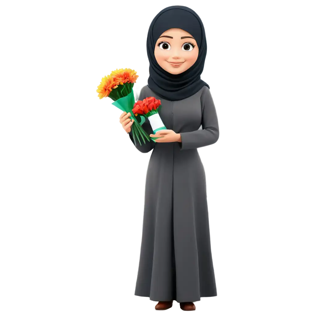 Cartoon-Muslim-Woman-Giving-Flower-Award-PNG-HighQuality-Image-for-Various-Applications