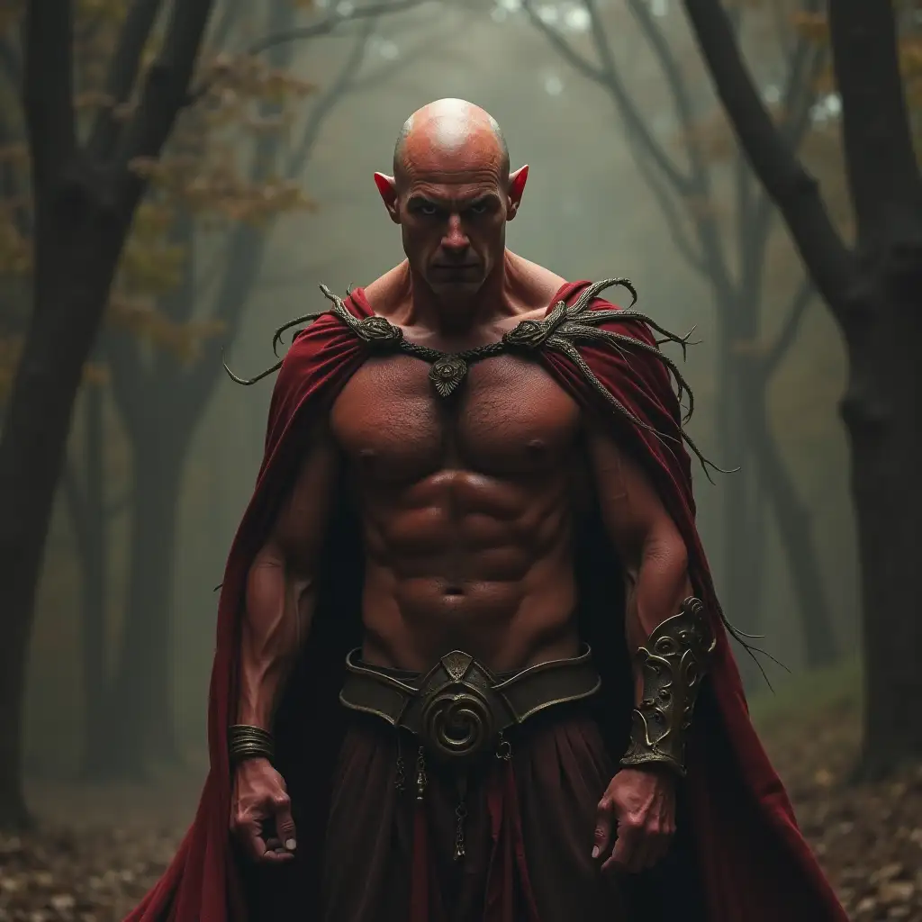 The bald devil is standing