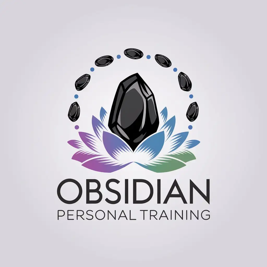 LOGO Design For Obsidian Personal Training Fitness Theme with Obsidian Stone and Lotus Symbol