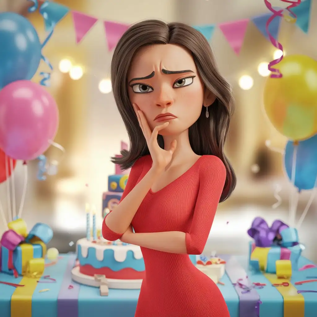 Cartoon-Woman-Rolling-Eyes-at-Disappointing-Birthday-Gift-with-Holiday-Background