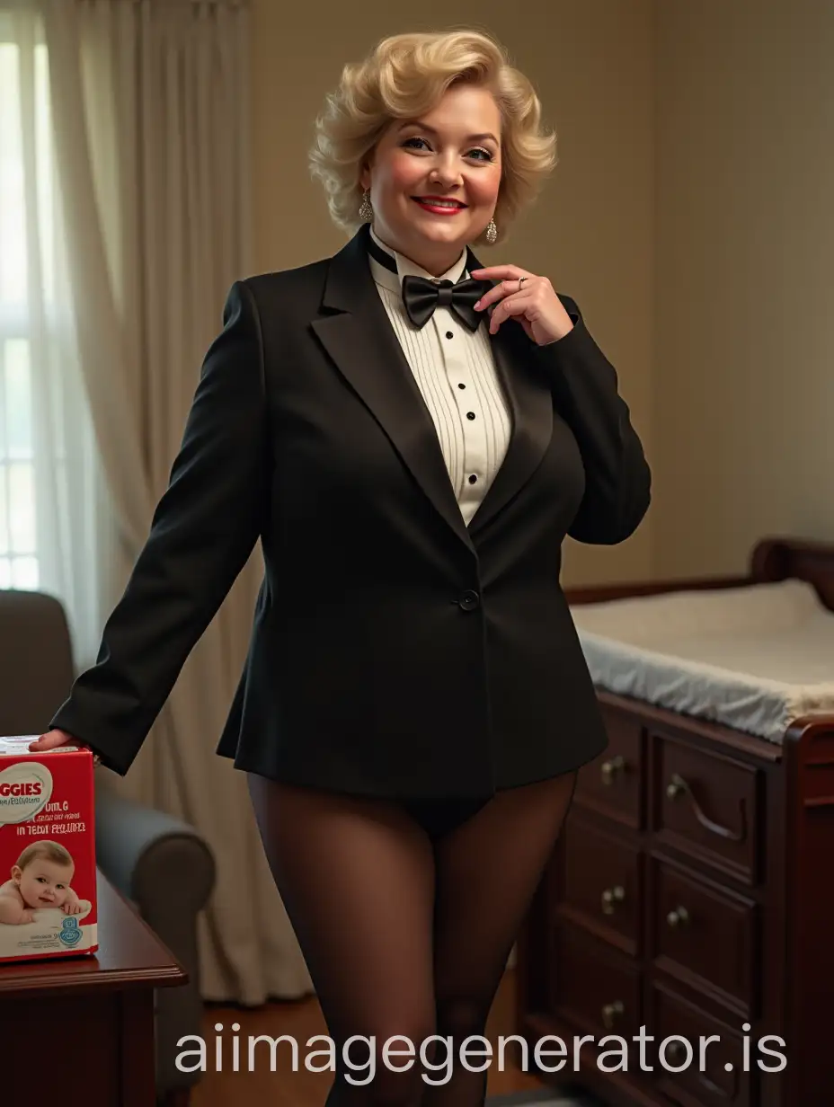 MiddleAged-Woman-in-Formal-Tuxedo-at-Nursery-Changing-Table