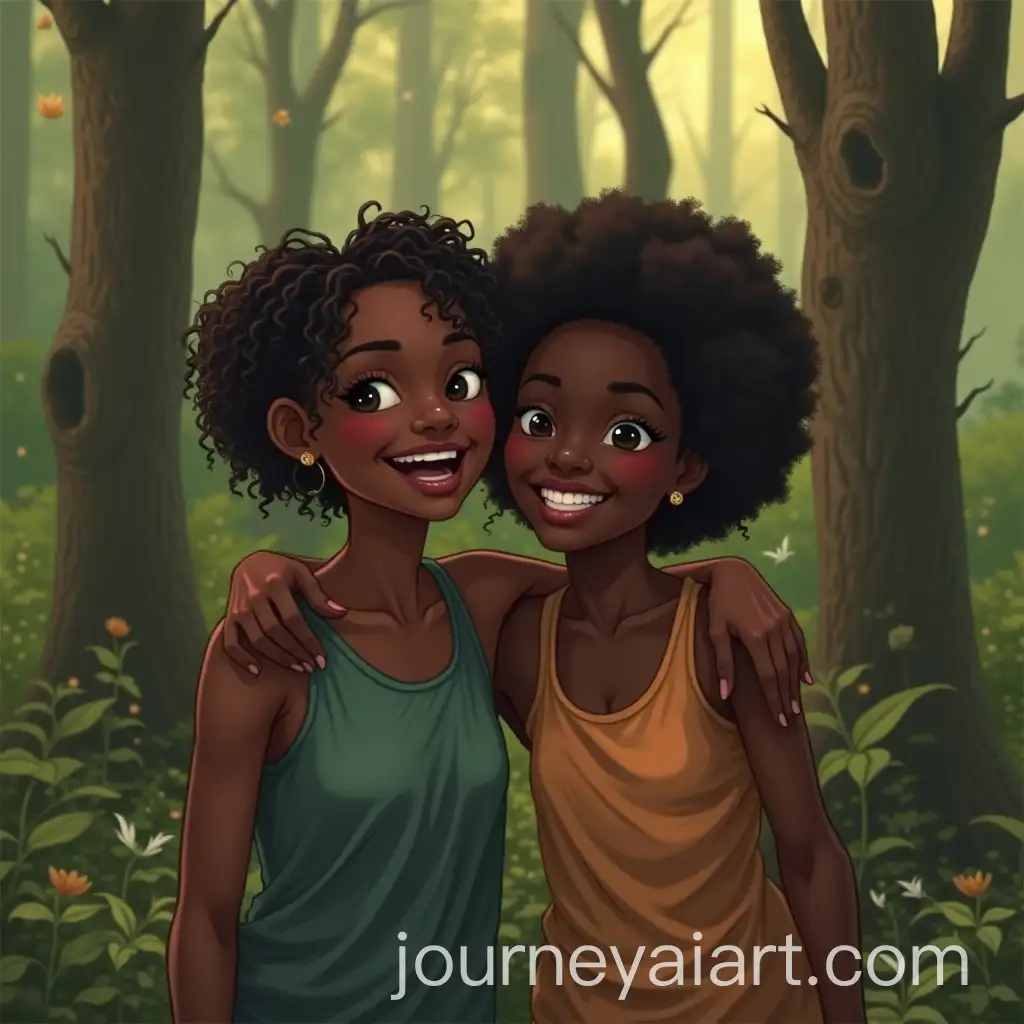Smiling-DarkSkinned-Girls-Enjoying-Nature-in-the-Forest