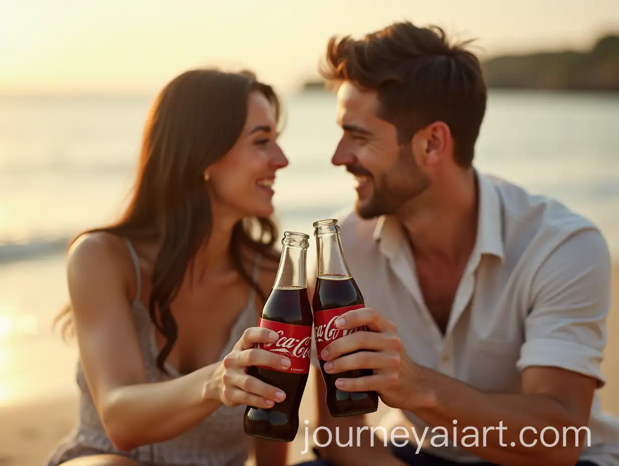 Couple-Enjoying-CocaCola-on-a-Sandy-Beach-at-Golden-Hour