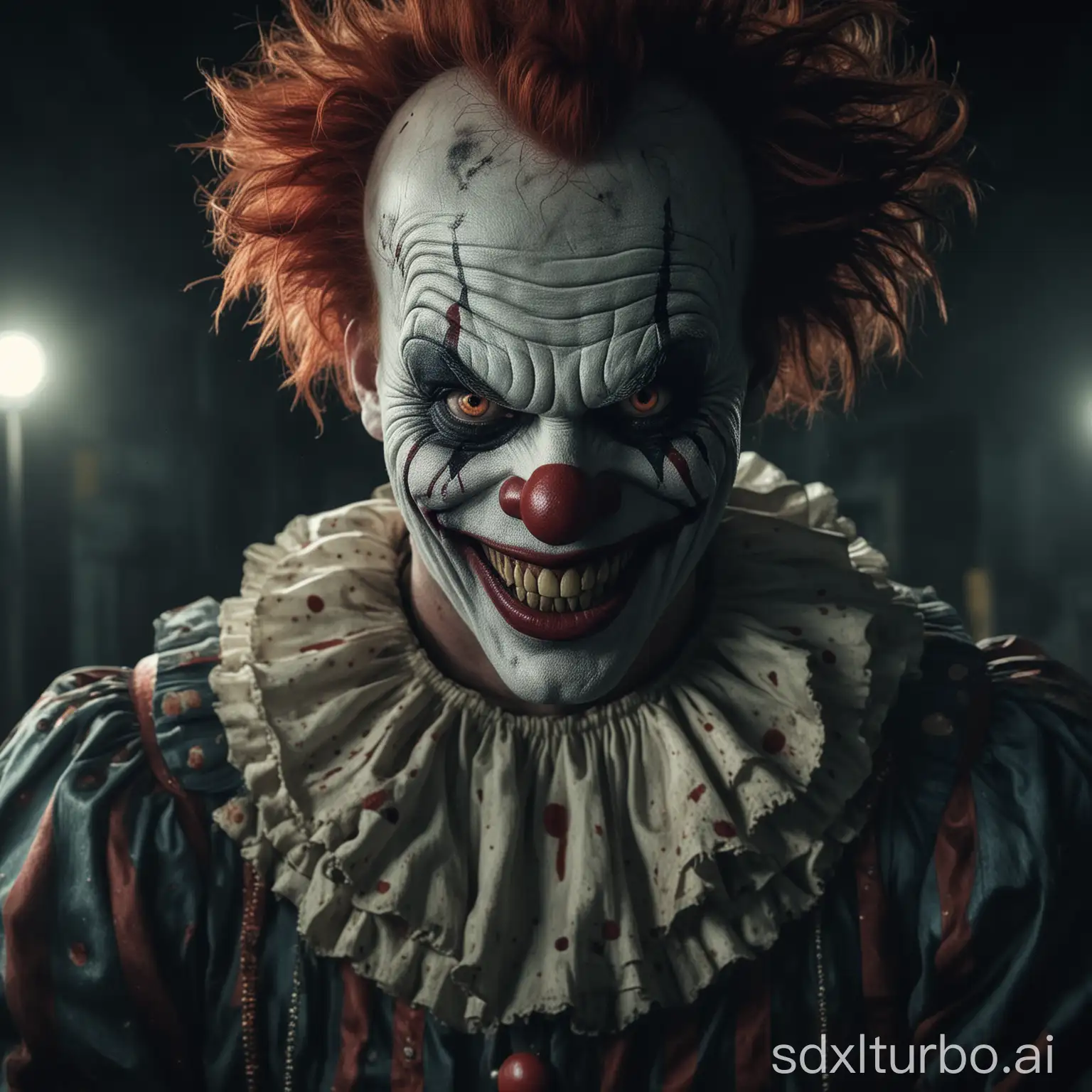 Mysterious-Scary-Clown-with-Wide-Evil-Smile-at-Night