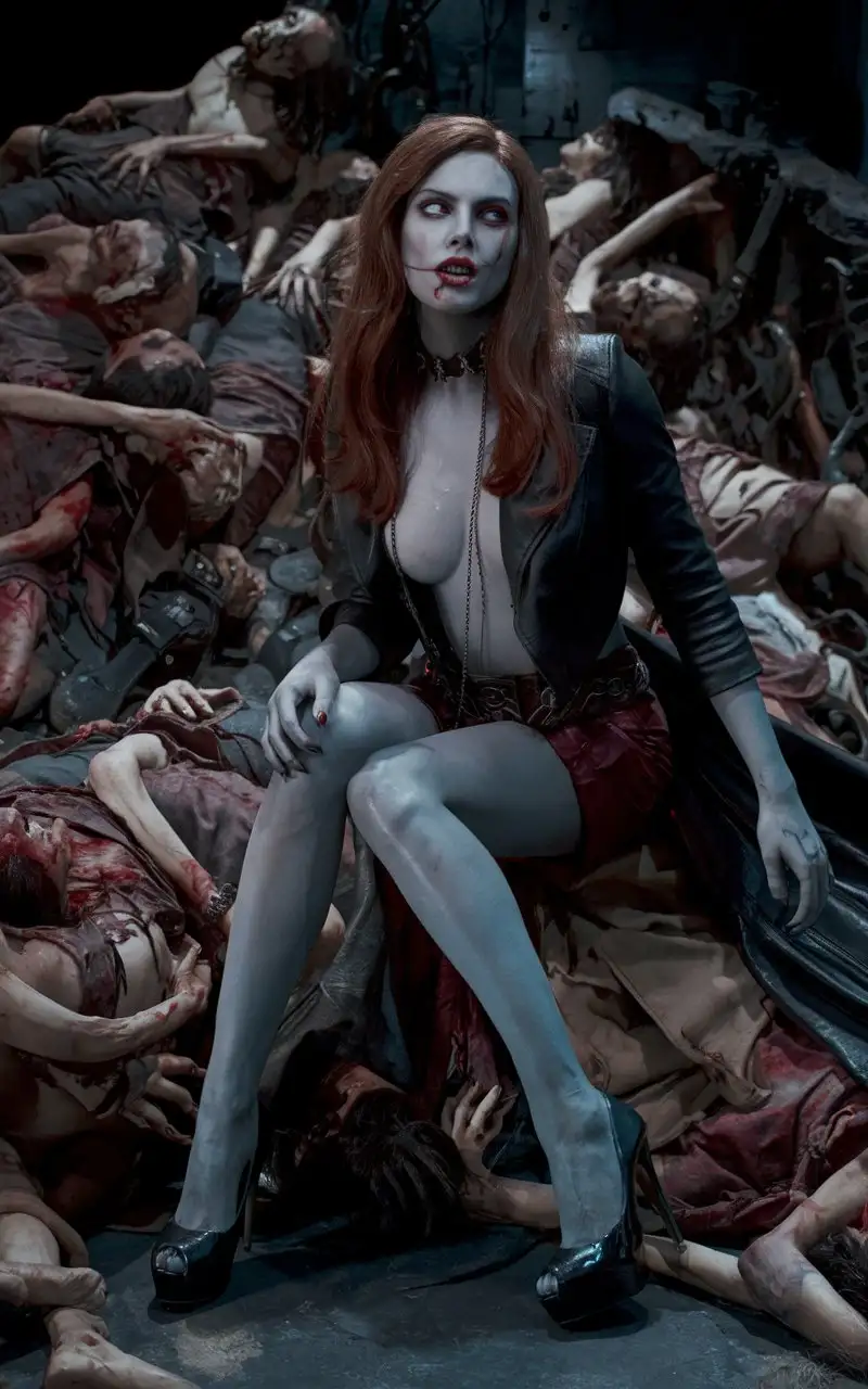 Female-Vampire-Monster-in-Miniskirt-Sitting-on-Pile-of-Corpses