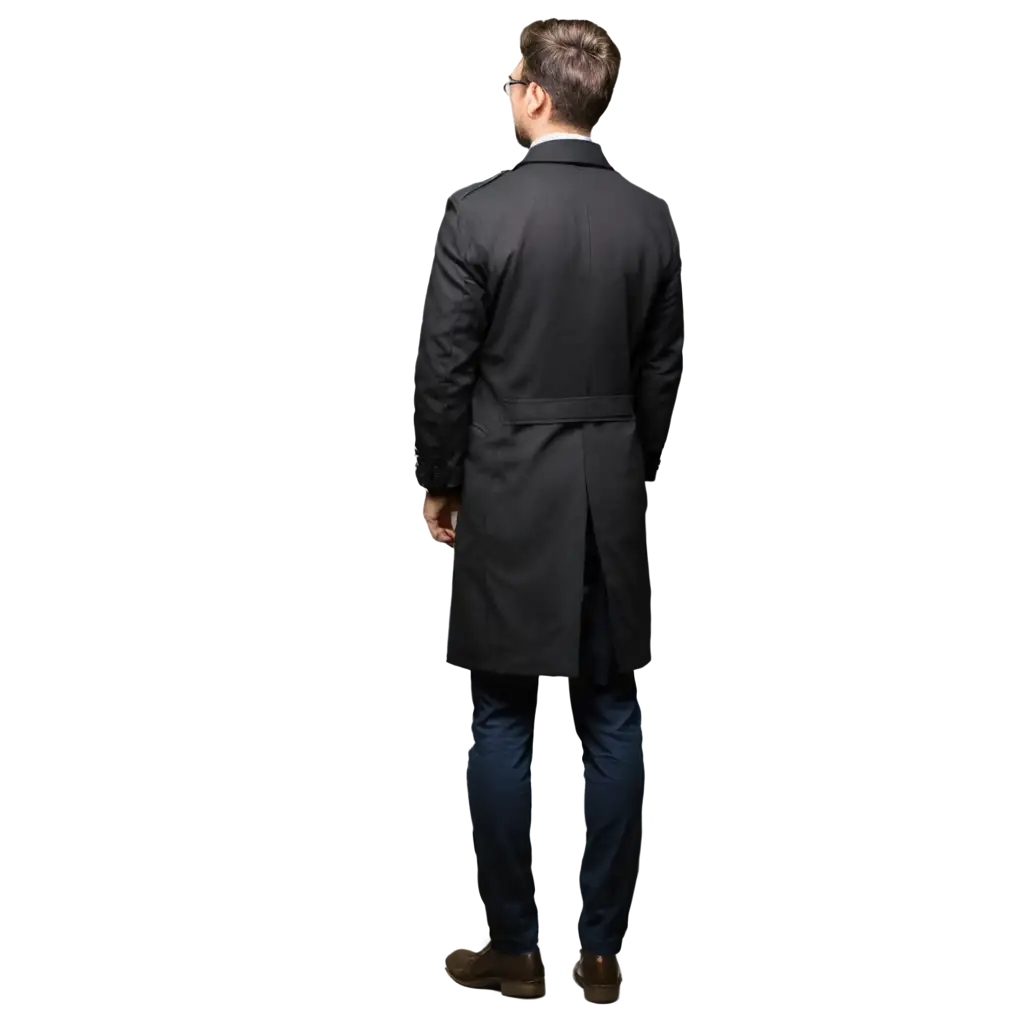 Handsome-Man-in-Black-Coat-Back-Side-PNG-Full-Figure-with-Missing-Left-Hand-and-No-Background