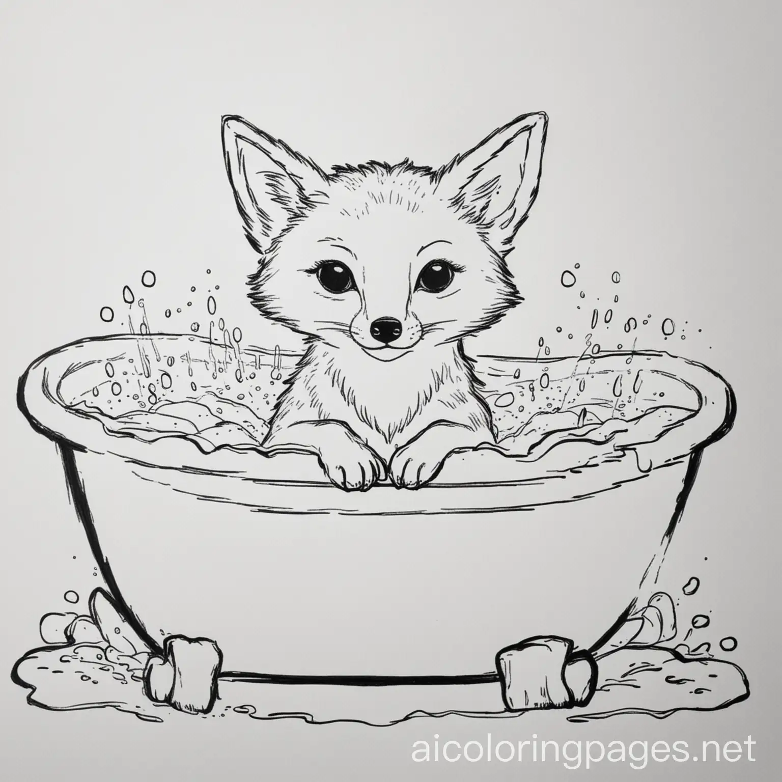 Fox-Coloring-Page-in-Bathtub-Black-and-White-Line-Art